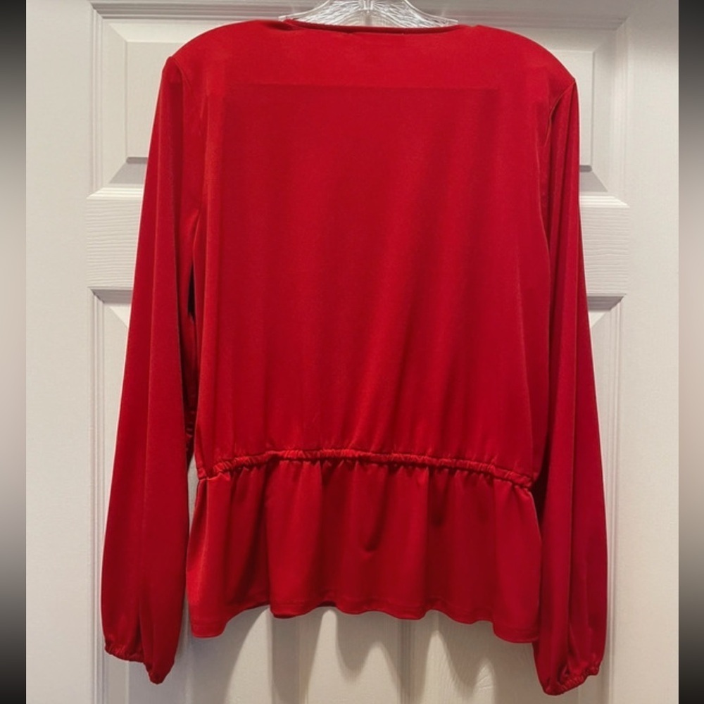 Michael Kors Red Studded Wrap Blouse Bedazzled Long Sleeve Top Christmas Size XL - Picture 5 of 5